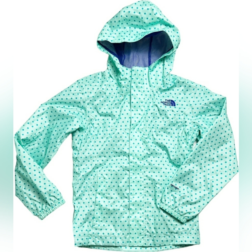 The North Face Girls Jacket XL 16/18 Blue Green Polka Dot Hooded or Women Small